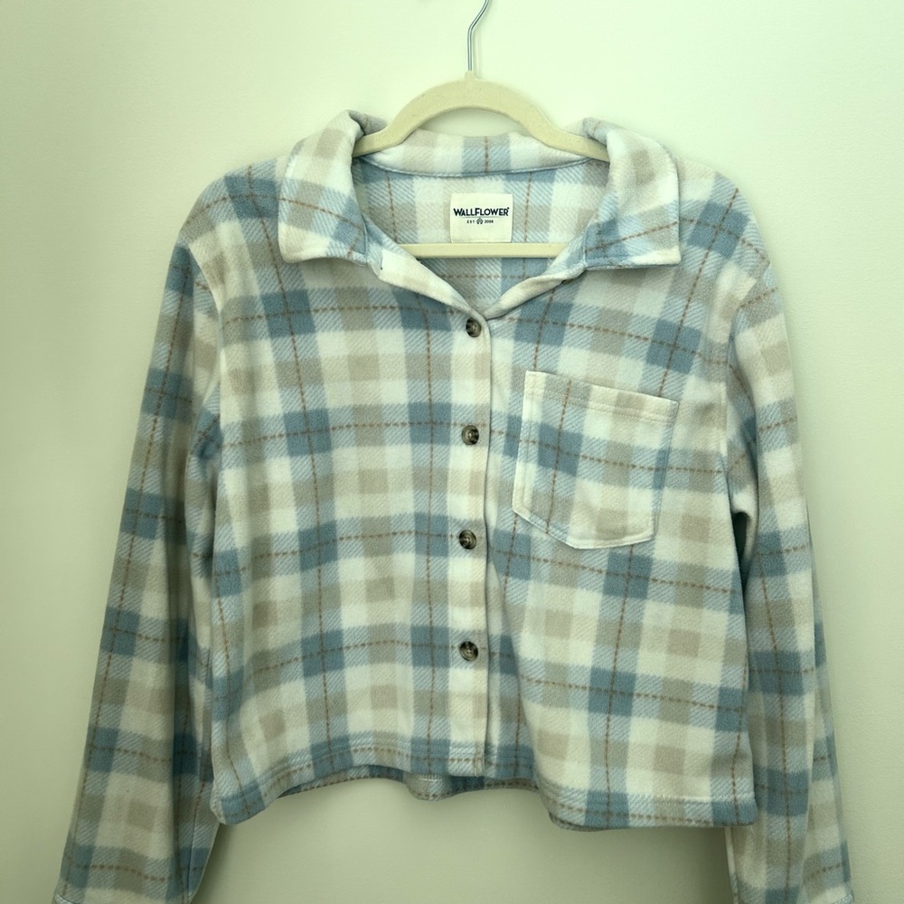 Blue and White Plaid Button-Up Shirt